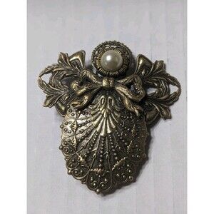 Jane Angel Of Love Brooch Pin 1997 Signed Metal Antique Finish Faux Pearl Jewel